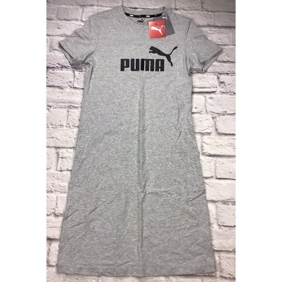 Puma Slim Tee Dress Womens Medium Short sleeve  Knee Length Graphic Gray - Picture 1 of 6